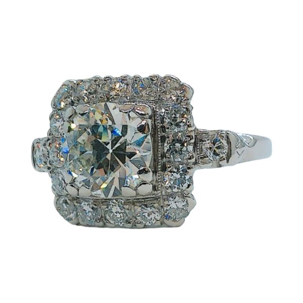 Platinum 1.25 CT Old Mine Cut Diamond Halo Estate Engagement Ring Image 2 Joint Venture Jewelry Cary, NC