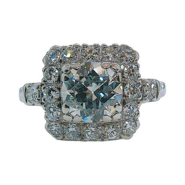 Platinum 1.25 CT Old Mine Cut Diamond Halo Estate Engagement Ring Joint Venture Jewelry Cary, NC