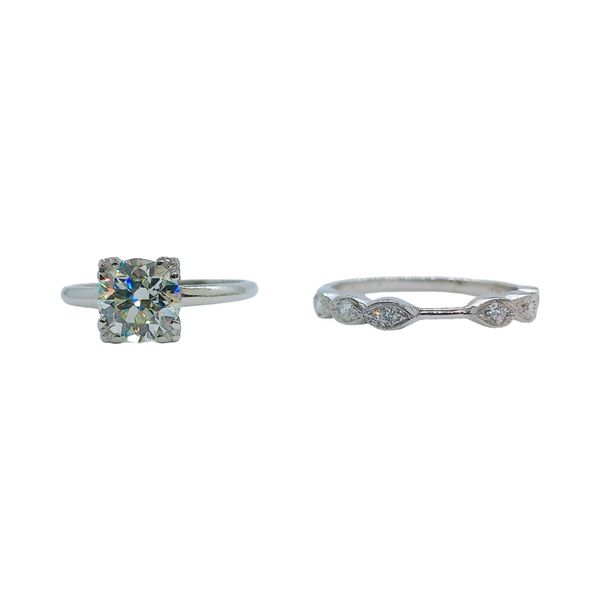 Platinum 1.43 CT Old Mine Cut Diamond Estate Engagement Ring Set Image 4 Joint Venture Jewelry Cary, NC