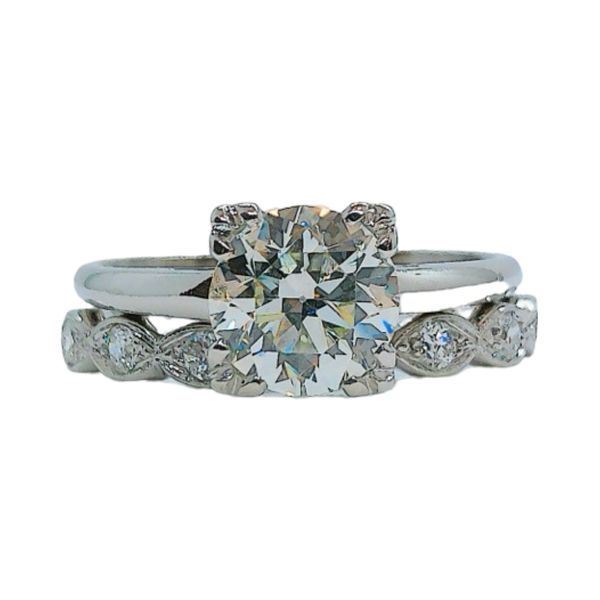 Platinum 1.43 CT Old Mine Cut Diamond Estate Engagement Ring Set Joint Venture Jewelry Cary, NC