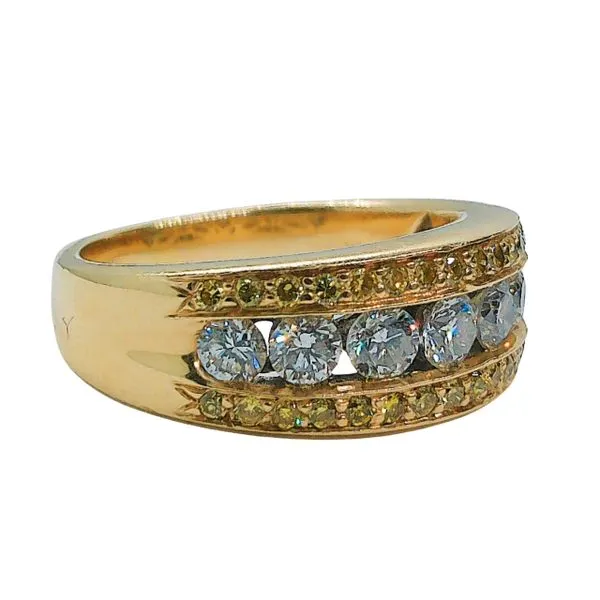 Three Row Yellow Diamond Wedding Band Image 2 Joint Venture Jewelry Cary, NC