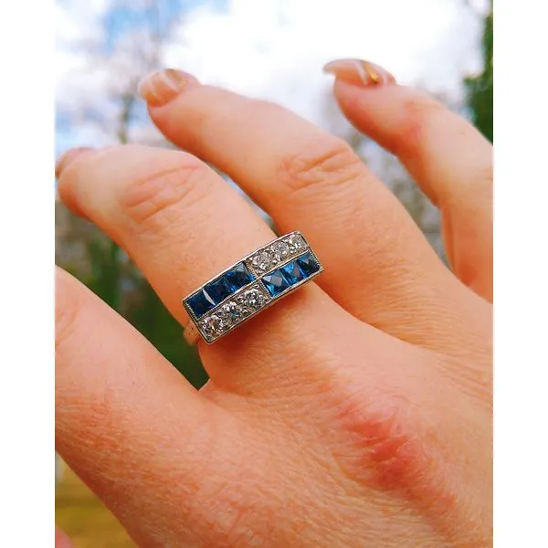 Diamond and Sapphire Squared Band Image 4 Joint Venture Jewelry Cary, NC