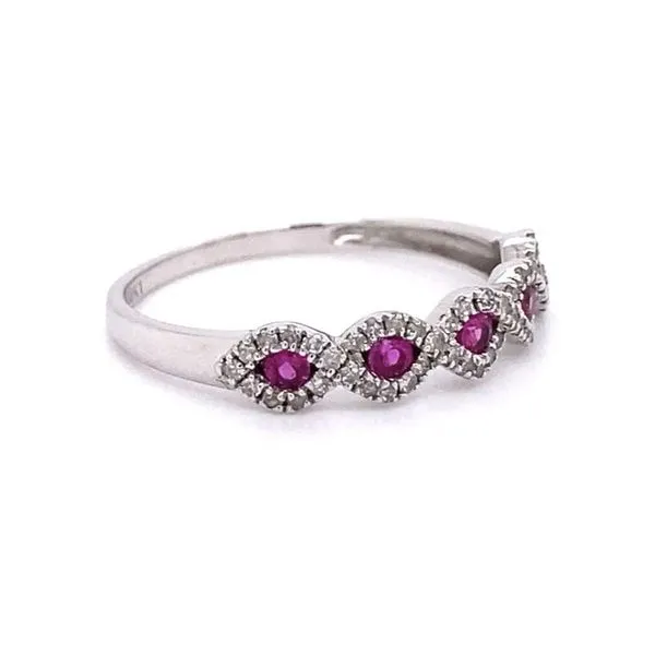 Crisscross Ruby and Diamond Wedding Band Image 2 Joint Venture Jewelry Cary, NC