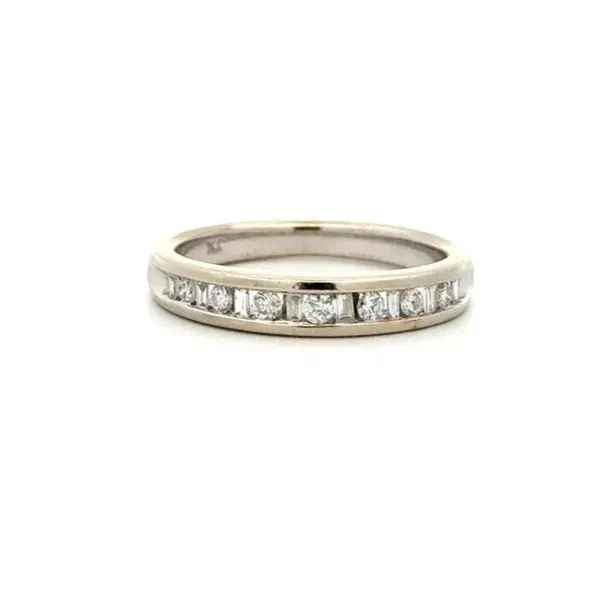 14K White Gold .24 CTW Baguette & Round Diamond Band Ring Joint Venture Jewelry Cary, NC