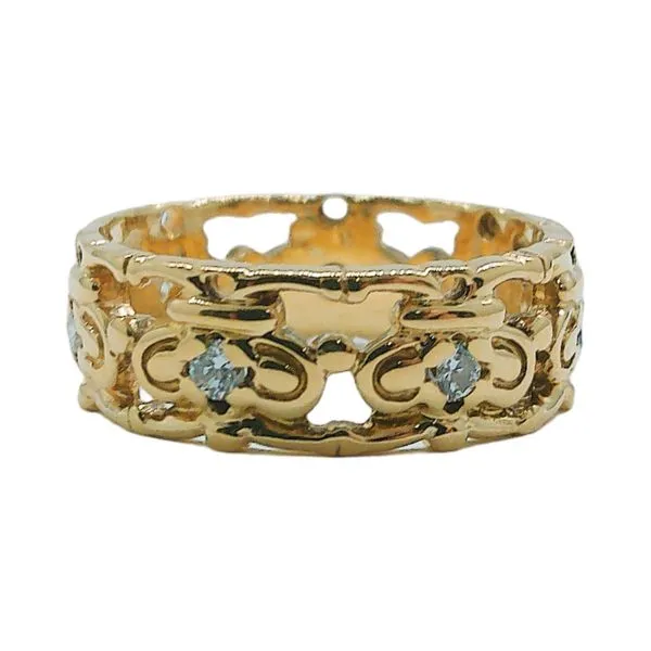 14K Yellow Gold 6.44mm Diamond Accent Filigree Band Ring Joint Venture Jewelry Cary, NC