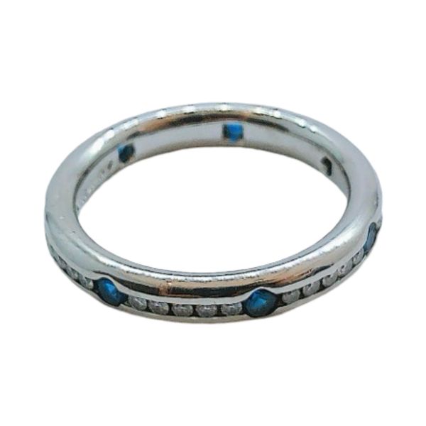 Platinum Sapphire & Diamond Eternity Estate Wedding Band Image 2 Joint Venture Jewelry Cary, NC