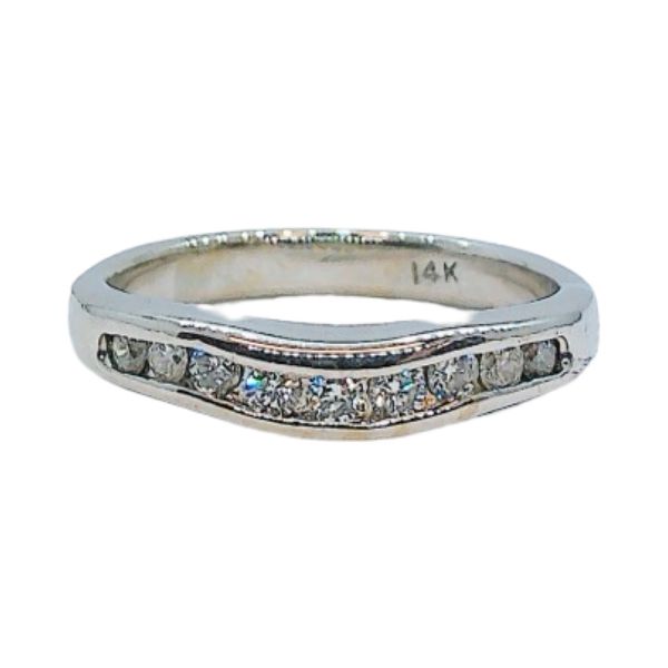 14K White Gold Curved Channel Set Diamond Wedding Band Joint Venture Jewelry Cary, NC
