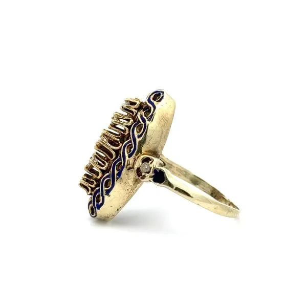 Blue Enamel and Diamond Navette Ring Image 2 Joint Venture Jewelry Cary, NC