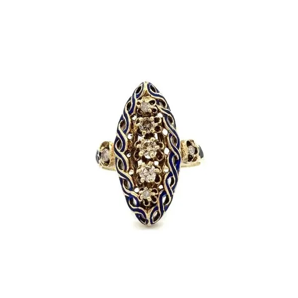 Blue Enamel and Diamond Navette Ring Joint Venture Jewelry Cary, NC