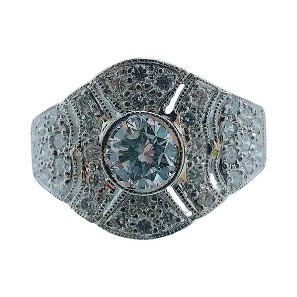 Platinum Bezel-Set 0.55 CT Round Diamond Estate Ring with 1.08 CTW Accent Diamonds Joint Venture Jewelry Cary, NC