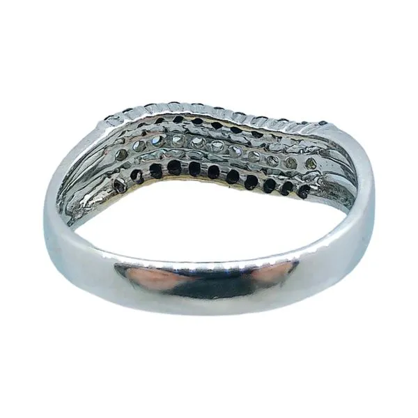 18k White Gold Estate Black and White Diamond 3-Row Wave Ring Image 3 Joint Venture Jewelry Cary, NC