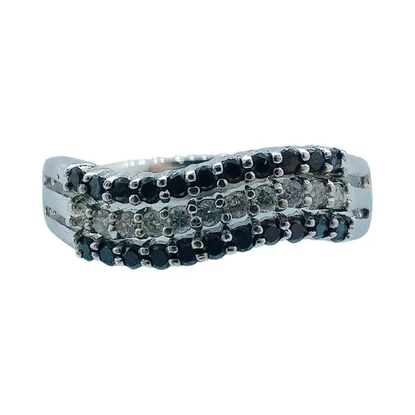 18k White Gold Estate Black and White Diamond 3-Row Wave Ring Joint Venture Jewelry Cary, NC