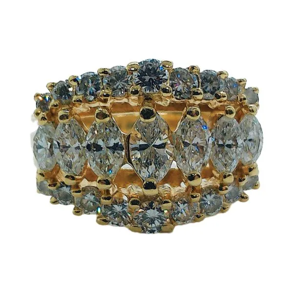 14k Yellow Gold Three-Row Round & Marquise Diamond Estate Band Joint Venture Jewelry Cary, NC