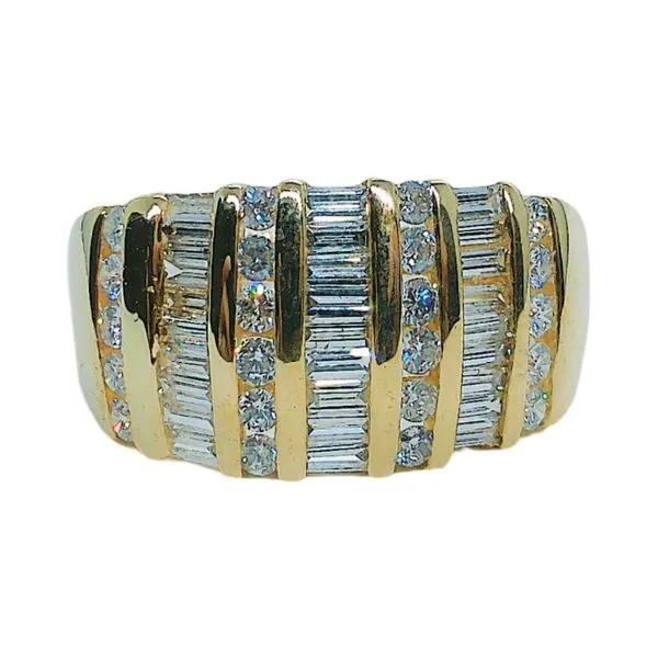 14K Yellow Gold Channel-Set Baguette & Round Diamond Fashion Ring Joint Venture Jewelry Cary, NC