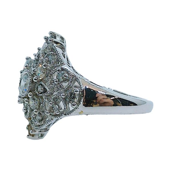 14K White Gold Diamond Cluster Estate Ring with Milgrain Detail Image 2 Joint Venture Jewelry Cary, NC