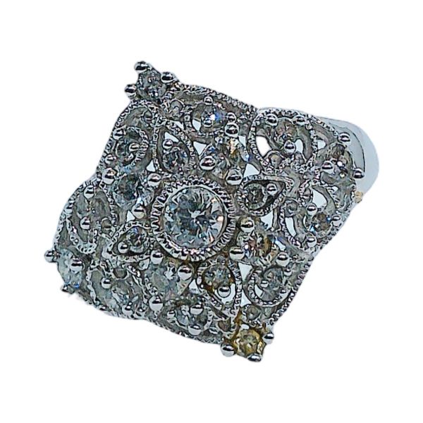 14K White Gold Diamond Cluster Estate Ring with Milgrain Detail Joint Venture Jewelry Cary, NC