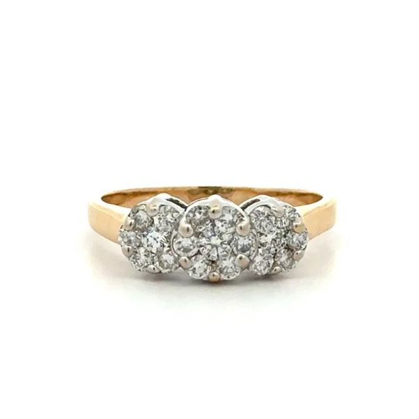 14K Two-Tone 1.00TCW Diamond 3 Stone Cluster Estate Ring Joint Venture Jewelry Cary, NC