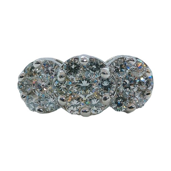 14K White Gold 1.00ctw Three Cluster Diamond Estate Ring Joint Venture Jewelry Cary, NC