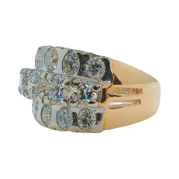 Vintage 14K Two-Tone Gold 3.25 CTW Diamond Three-Row Fashion Ring Image 2 Joint Venture Jewelry Cary, NC
