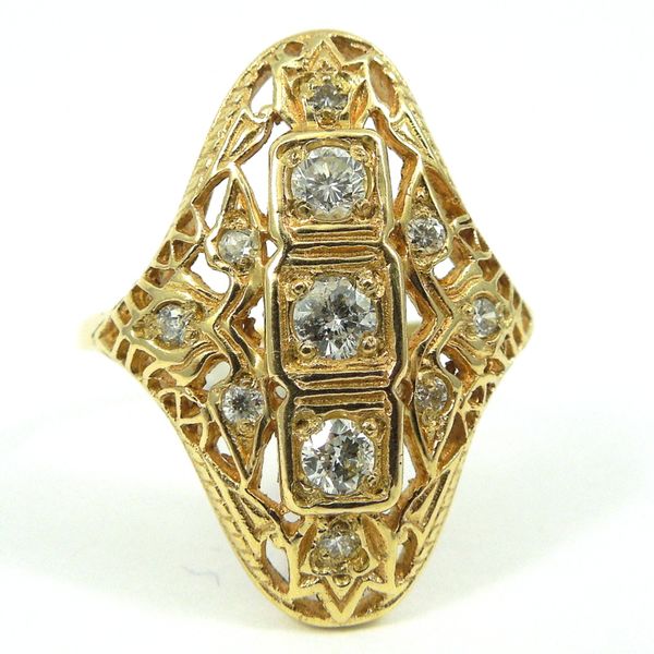 Vintage Inspired Diamond Shield Ring Joint Venture Jewelry Cary, NC