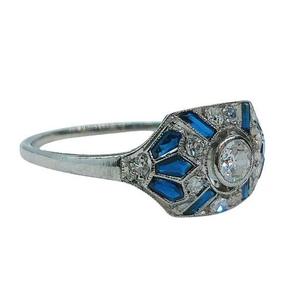 Vintage Mine Cut Diamond and Sapphire Ring Image 2 Joint Venture Jewelry Cary, NC