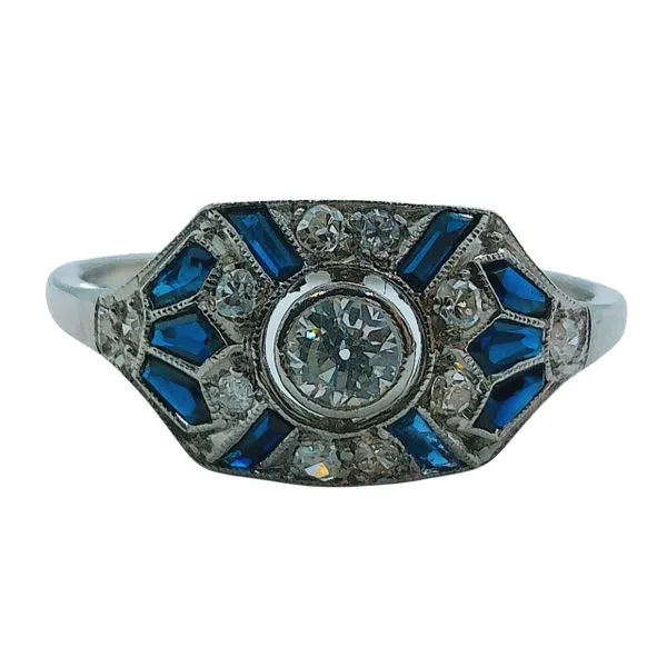 Vintage Mine Cut Diamond and Sapphire Ring Joint Venture Jewelry Cary, NC