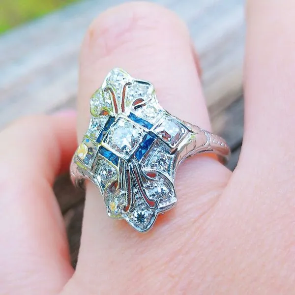 Art Deco Diamond and Sapphire Cocktail Ring Image 4 Joint Venture Jewelry Cary, NC