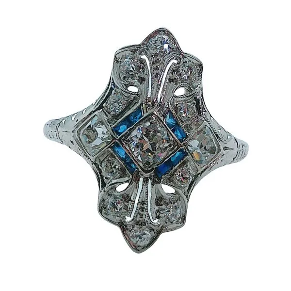 Art Deco Diamond and Sapphire Cocktail Ring Joint Venture Jewelry Cary, NC