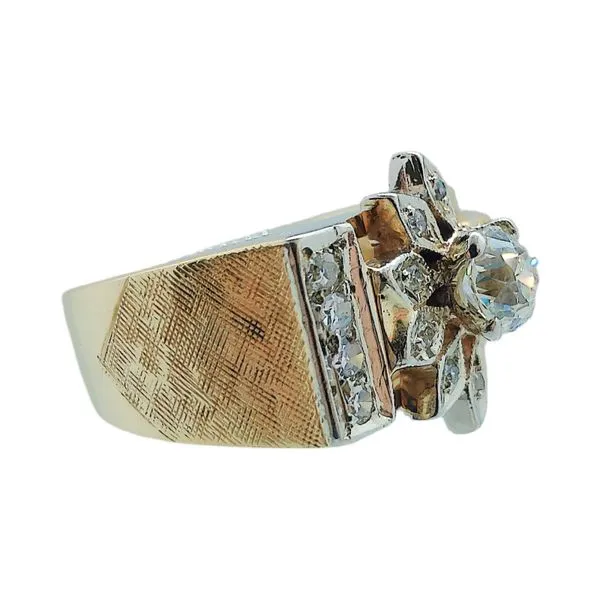 14k Yellow Gold Vintage Art Deco Ring with Old Mine Cut Diamond Image 2 Joint Venture Jewelry Cary, NC