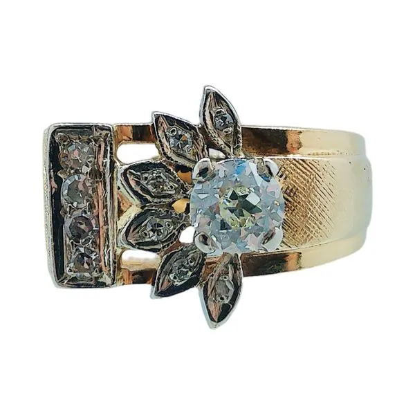 14k Yellow Gold Vintage Art Deco Ring with Old Mine Cut Diamond Joint Venture Jewelry Cary, NC