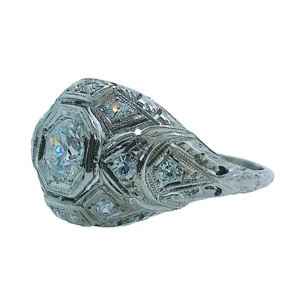 Platinum 0.72 CT Mine Cut Dome Vintage Diamond Ring with .12 CTW Accents Image 2 Joint Venture Jewelry Cary, NC