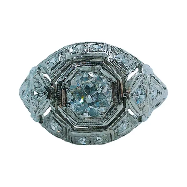 Platinum 0.72 CT Mine Cut Dome Vintage Diamond Ring with .12 CTW Accents Joint Venture Jewelry Cary, NC