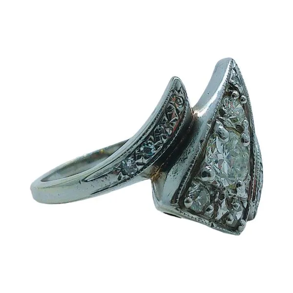 14K White Gold Vintage Bypass Ring with 0.48ct Old European Cut Diamond & .32ctw Accents Image 2 Joint Venture Jewelry Cary, NC