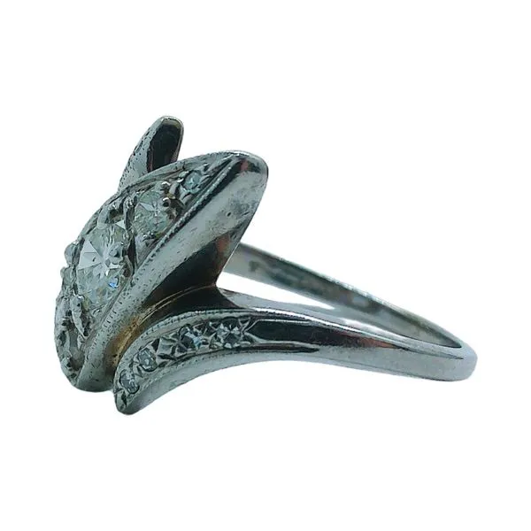 14K White Gold Vintage Bypass Ring with 0.48ct Old European Cut Diamond & .32ctw Accents Image 3 Joint Venture Jewelry Cary, NC