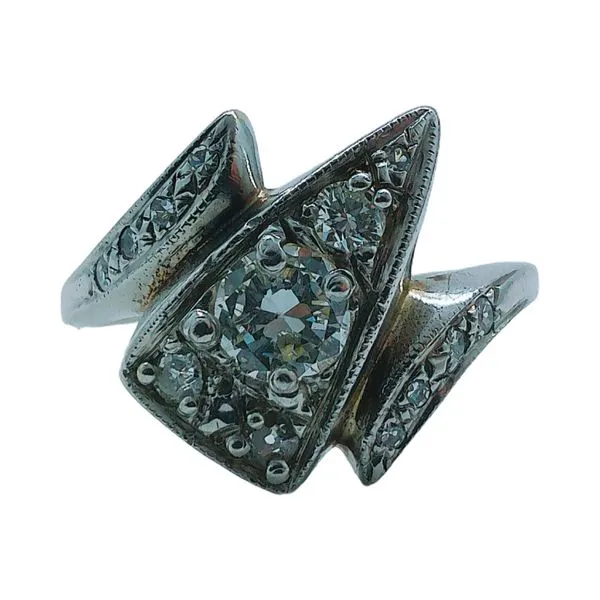 14K White Gold Vintage Bypass Ring with 0.48ct Old European Cut Diamond & .32ctw Accents Joint Venture Jewelry Cary, NC