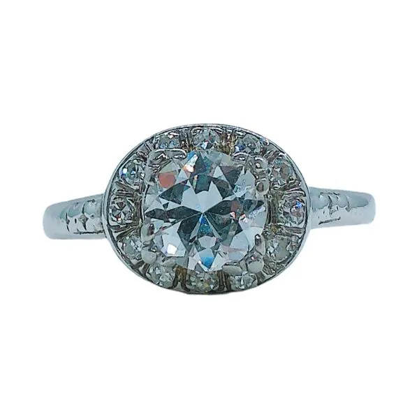14K White Gold 0.66 CT Vintage Diamond Halo Ring Joint Venture Jewelry Cary, NC