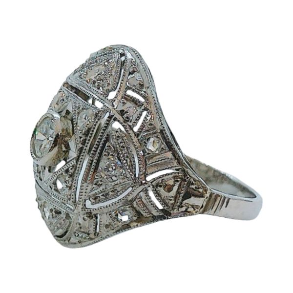 Platinum Vintage 0.15 CT Diamond Filigree Estate Ring Image 2 Joint Venture Jewelry Cary, NC