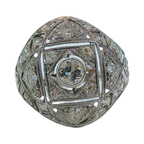 Platinum Vintage 0.15 CT Diamond Filigree Estate Ring Joint Venture Jewelry Cary, NC