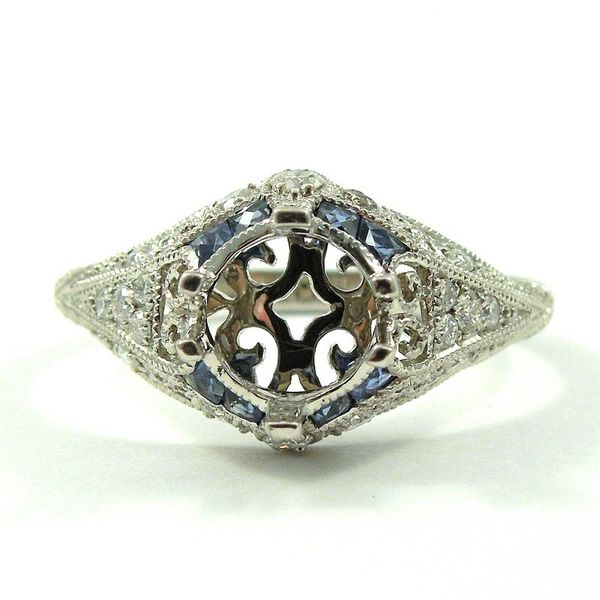 Vintage Inspired Sapphire Semi-Mount Engagement Ring Joint Venture Jewelry Cary, NC