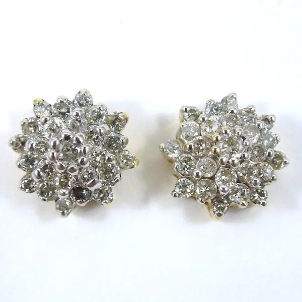 Two Tone Gold Diamond Cluster Earrings Joint Venture Jewelry Cary, NC