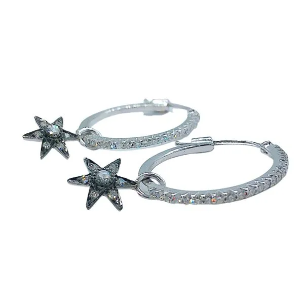 Diamond Hoop Earrings with Star Charms Image 3 Joint Venture Jewelry Cary, NC
