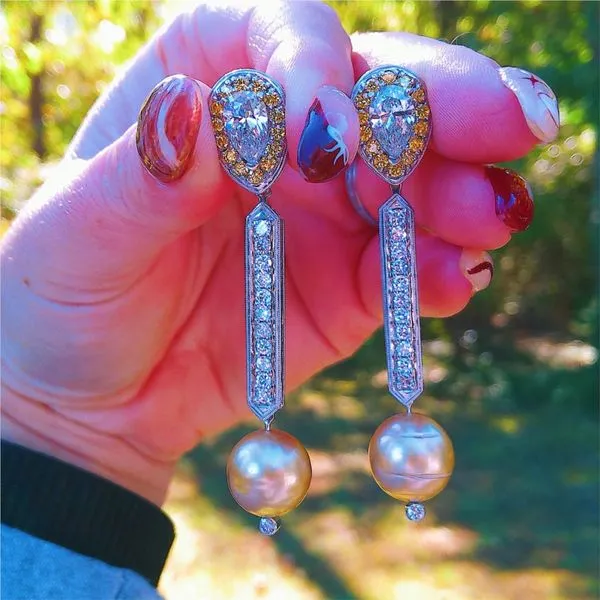 Diamond and Pearl Drop Earrings Image 4 Joint Venture Jewelry Cary, NC
