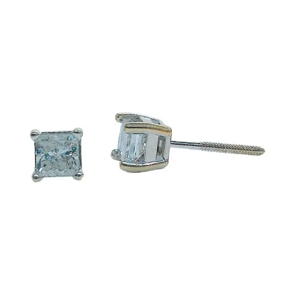 14K White Gold 0.60 CTW Princess Cut Diamond Stud Earrings Image 2 Joint Venture Jewelry Cary, NC