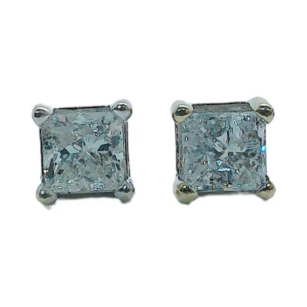 14K White Gold 0.60 CTW Princess Cut Diamond Stud Earrings Joint Venture Jewelry Cary, NC