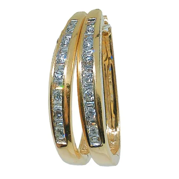 14K Yellow Gold Diamond Elongated Hoop Earrings Joint Venture Jewelry Cary, NC