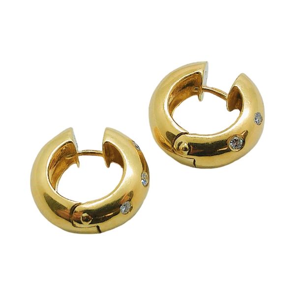 18K Yellow Gold Diamond Huggie Estate Earrings Image 2 Joint Venture Jewelry Cary, NC