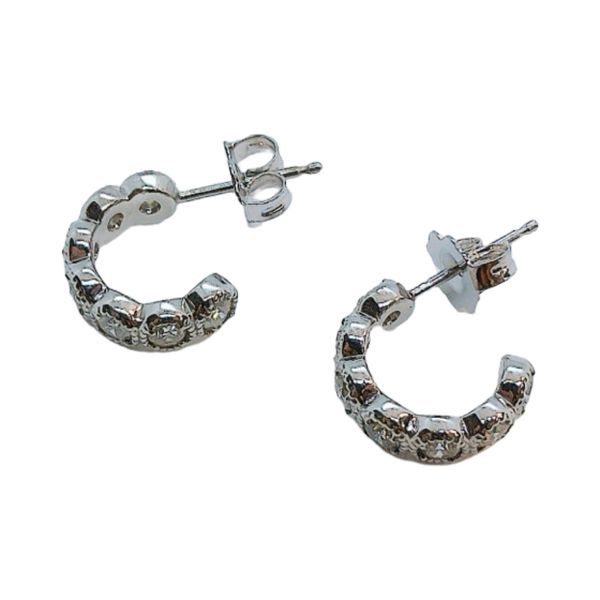 14K White Gold 0.84 CTW Diamond Bezel Half Hoop Earrings Image 2 Joint Venture Jewelry Cary, NC