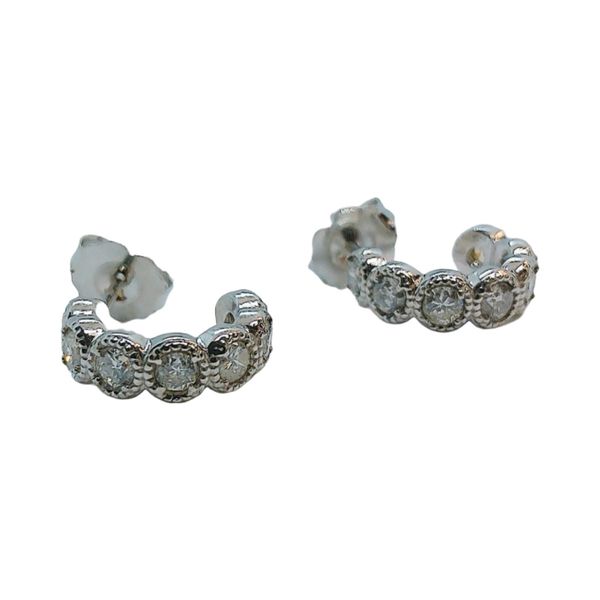 14K White Gold 0.84 CTW Diamond Bezel Half Hoop Earrings Joint Venture Jewelry Cary, NC