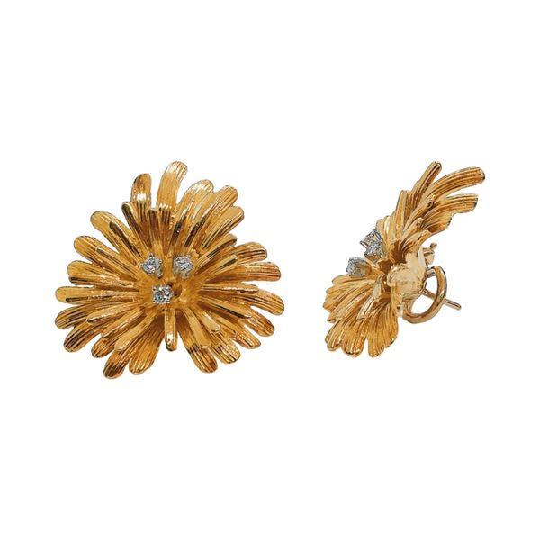 14K Yellow Gold 0.12 CTW Diamond Flower Estate Earrings Image 2 Joint Venture Jewelry Cary, NC