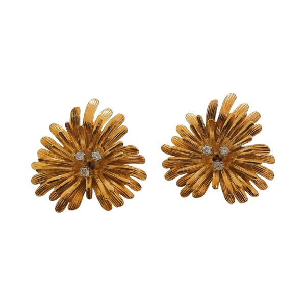 14K Yellow Gold 0.12 CTW Diamond Flower Estate Earrings Joint Venture Jewelry Cary, NC